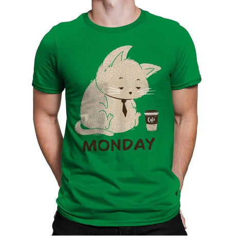 Monday Cat - Mens Premium T-Shirts RIPT Apparel Small / Kelly Green