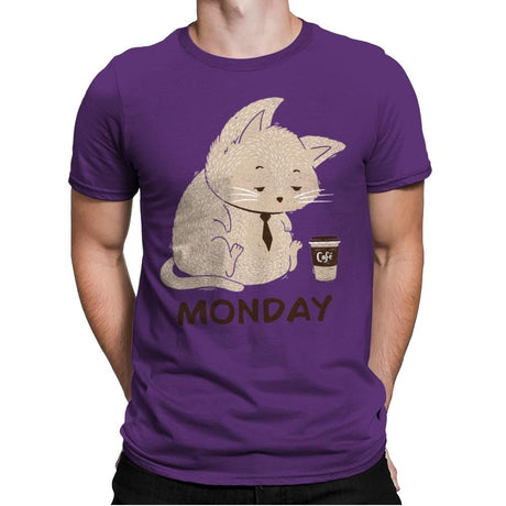 Monday Cat - Mens Premium T-Shirts RIPT Apparel Small / Purple Rush