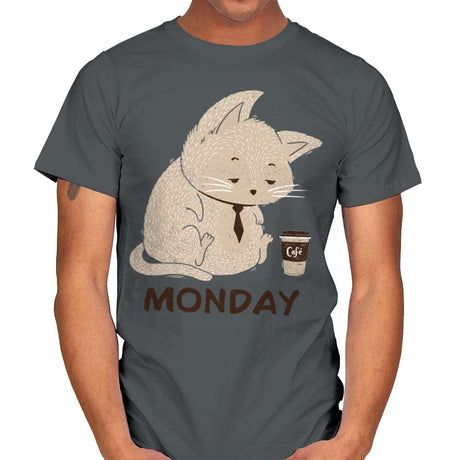 Monday Cat - Mens T-Shirts RIPT Apparel Small / Charcoal