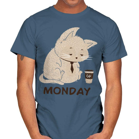 Monday Cat - Mens T-Shirts RIPT Apparel Small / Indigo Blue