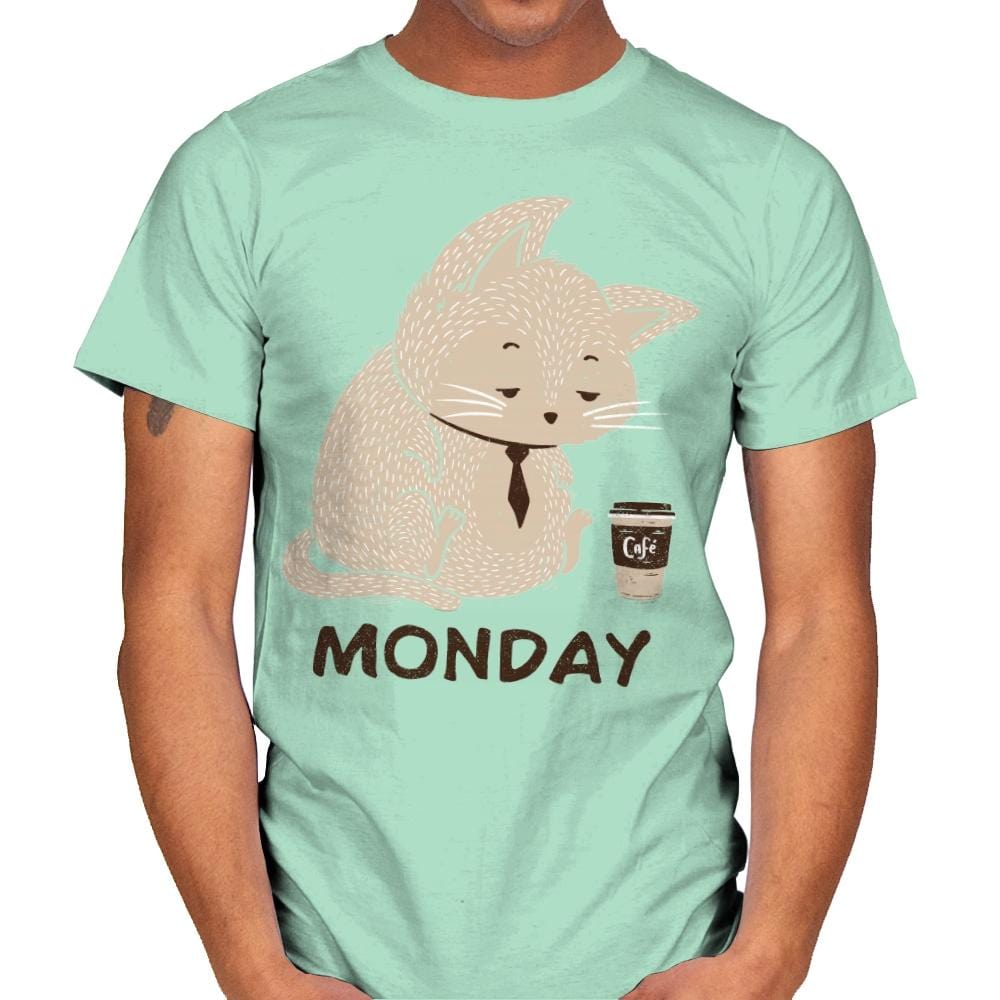 Monday Cat - Mens T-Shirts RIPT Apparel Small / Mint Green