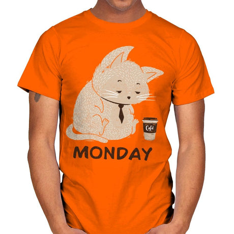 Monday Cat - Mens T-Shirts RIPT Apparel Small / Orange
