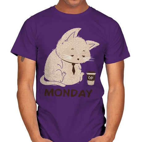 Monday Cat - Mens T-Shirts RIPT Apparel Small / Purple