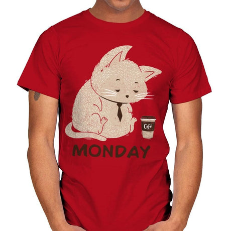 Monday Cat - Mens T-Shirts RIPT Apparel Small / Red
