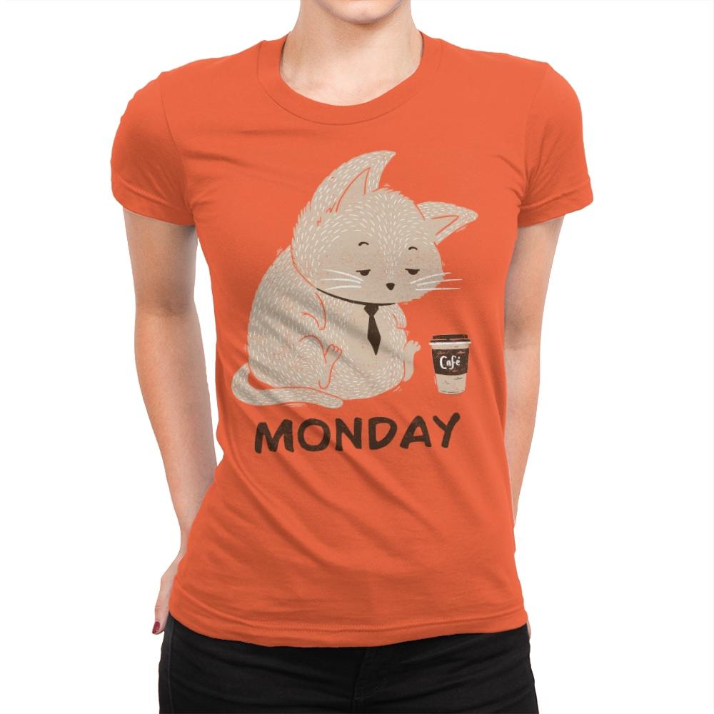 Monday Cat - Womens Premium T-Shirts RIPT Apparel Small / Classic Orange