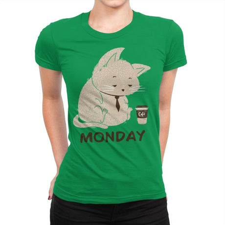 Monday Cat - Womens Premium T-Shirts RIPT Apparel Small / Kelly Green