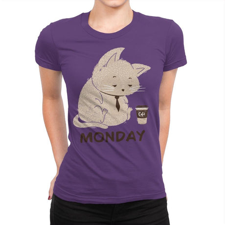 Monday Cat - Womens Premium T-Shirts RIPT Apparel Small / Purple Rush