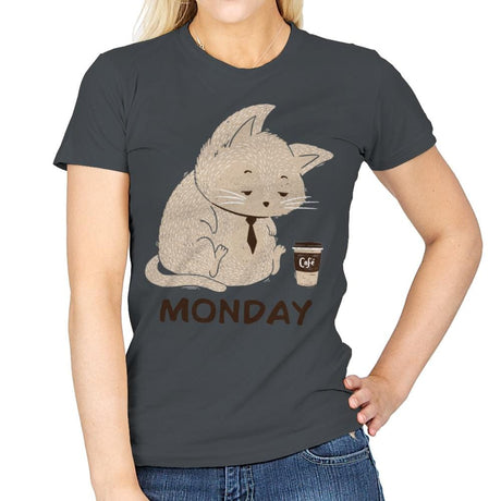 Monday Cat - Womens T-Shirts RIPT Apparel Small / Charcoal