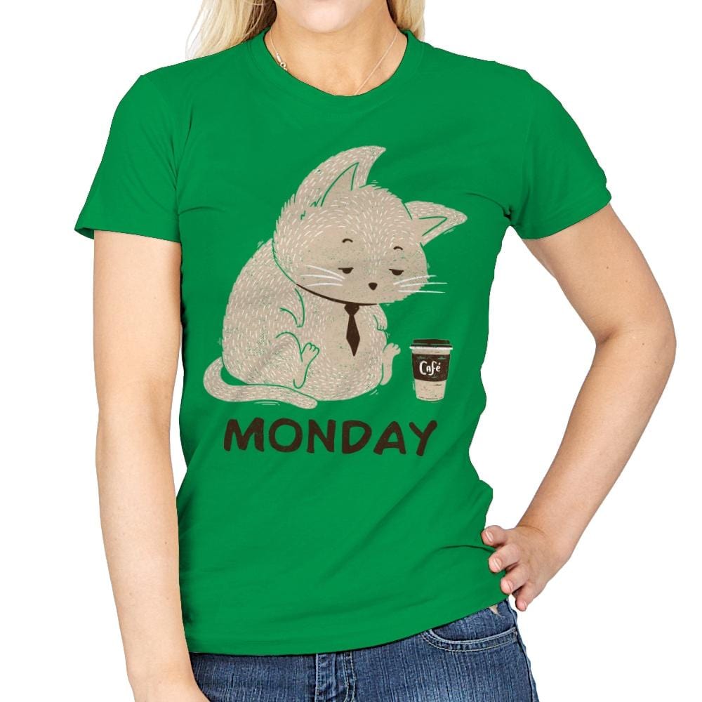 Monday Cat - Womens T-Shirts RIPT Apparel Small / Irish Green