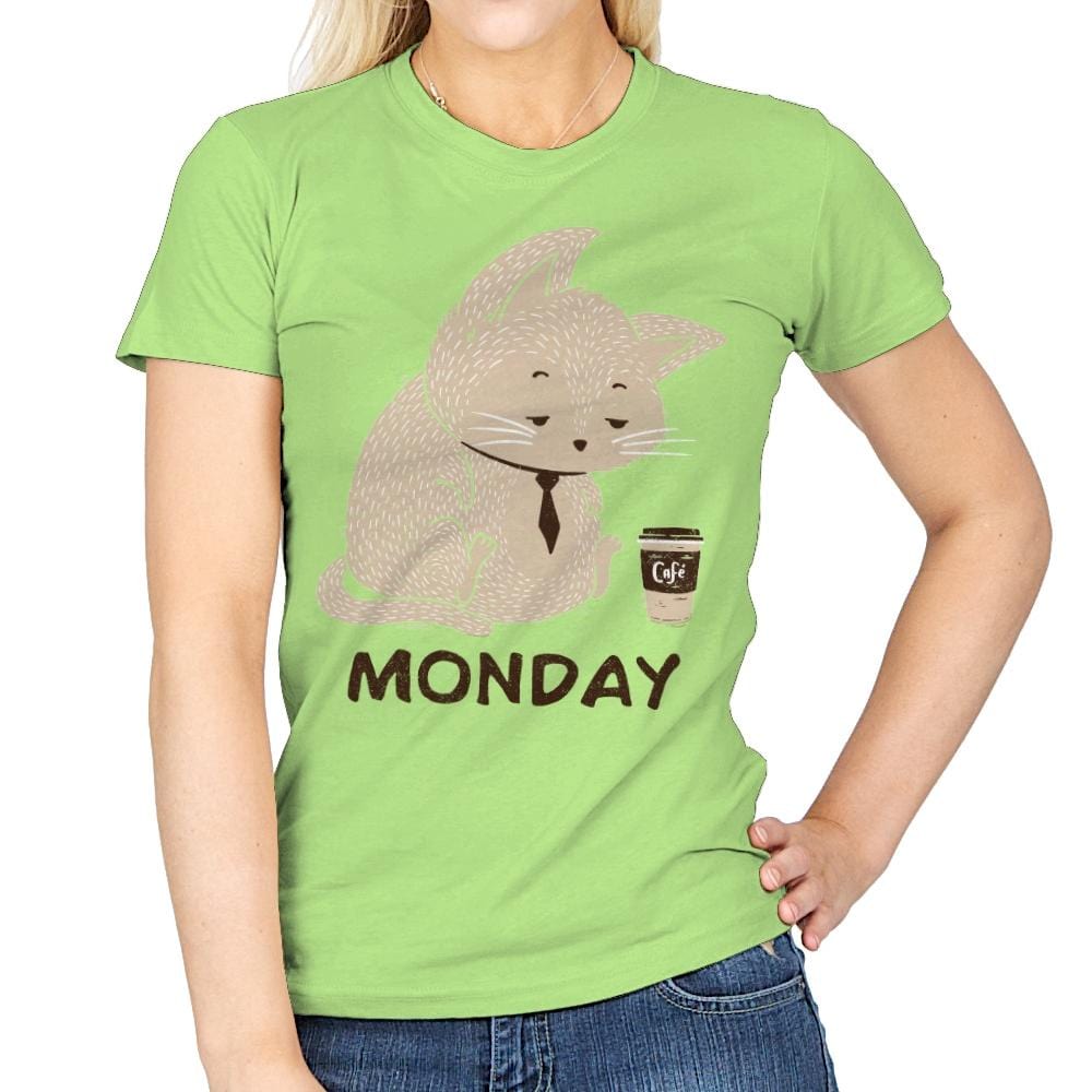 Monday Cat - Womens T-Shirts RIPT Apparel Small / Mint Green