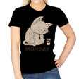 Monday Cat - Womens T-Shirts RIPT Apparel Small / Navy
