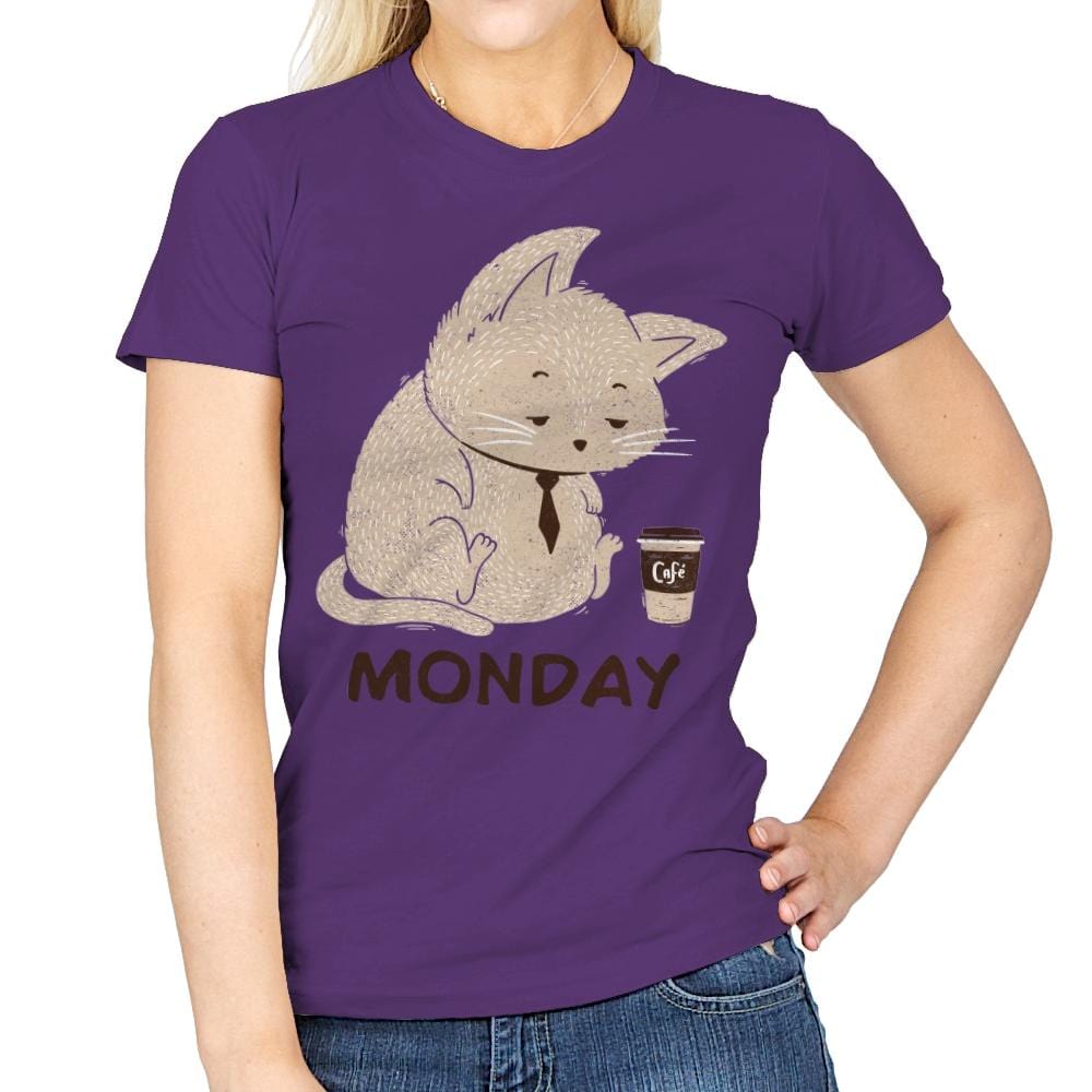 Monday Cat - Womens T-Shirts RIPT Apparel Small / Purple
