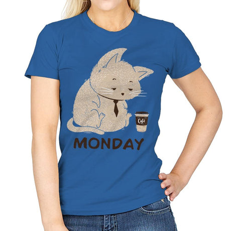 Monday Cat - Womens T-Shirts RIPT Apparel Small / Royal