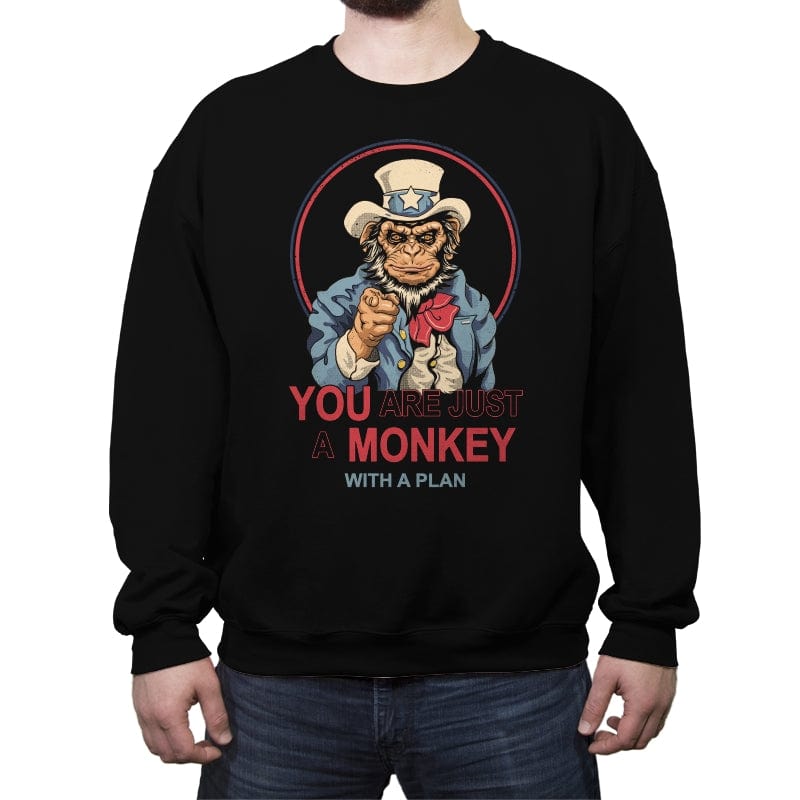 Monkey with a Plan - Crew Neck Sweatshirt Crew Neck Sweatshirt RIPT Apparel Small / Black