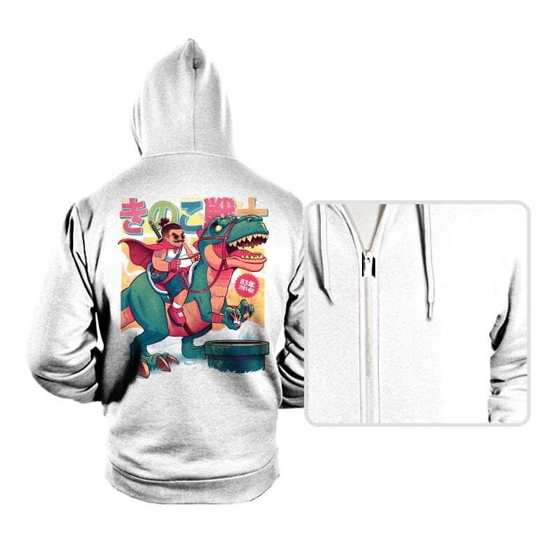 Mushroom Warrior & Dinosaur - Hoodies Hoodies RIPT Apparel Small / White