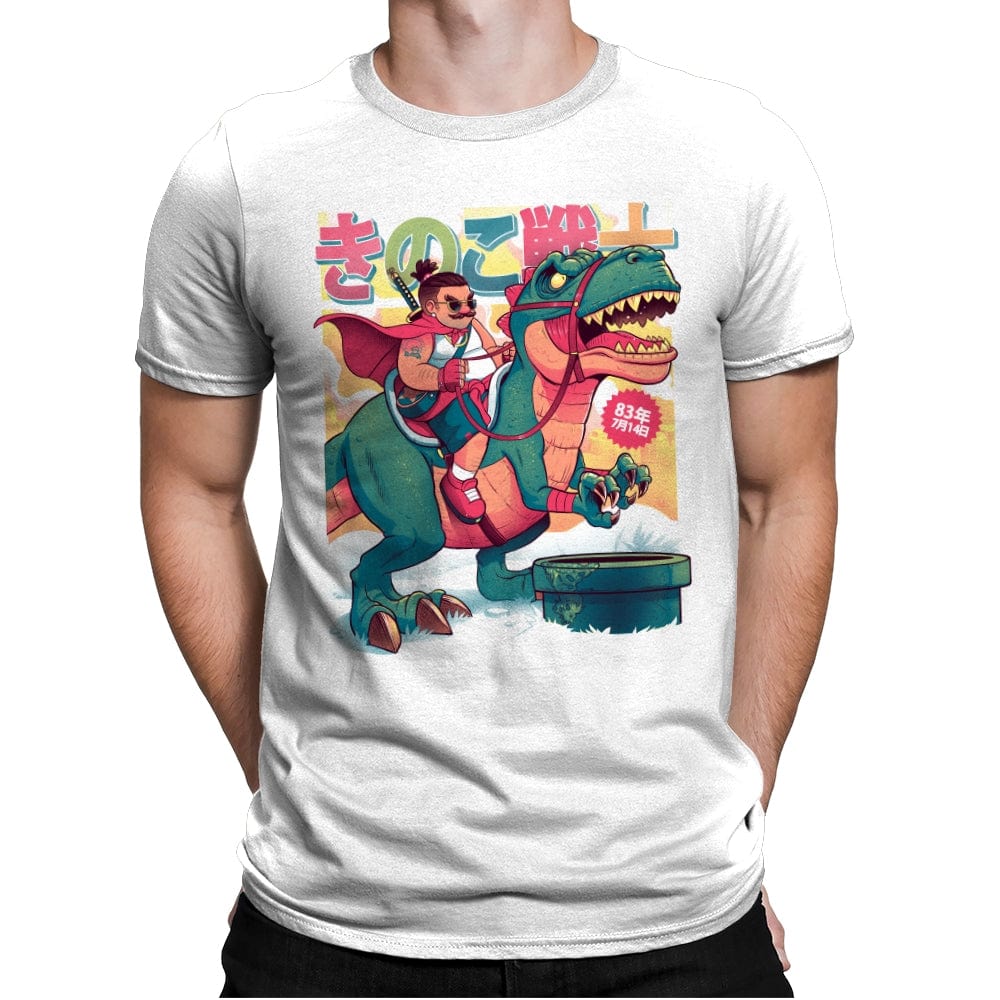 Mushroom Warrior & Dinosaur - Mens Premium T-Shirts RIPT Apparel Small / White