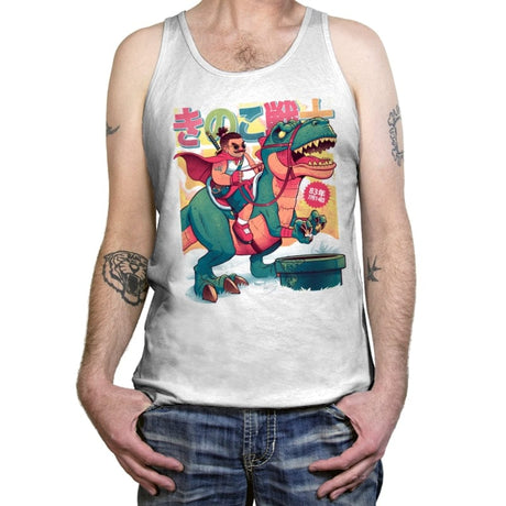 Mushroom Warrior & Dinosaur - Tanktop Tanktop RIPT Apparel X-Small / White