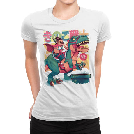 Mushroom Warrior & Dinosaur - Womens Premium T-Shirts RIPT Apparel Small / White