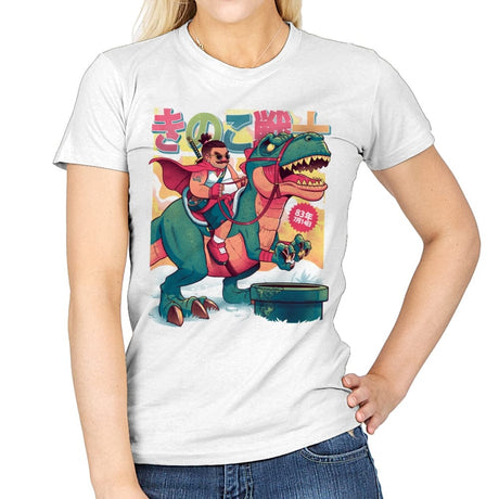 Mushroom Warrior & Dinosaur - Womens T-Shirts RIPT Apparel Small / White