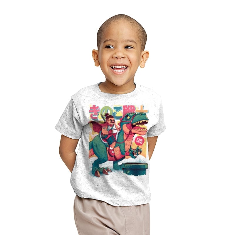 Mushroom Warrior & Dinosaur - Youth T-Shirts RIPT Apparel X-small / White