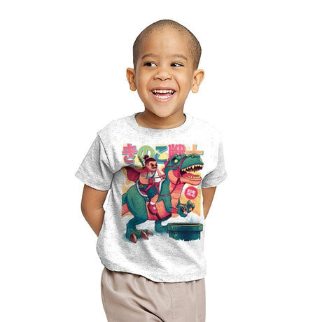 Mushroom Warrior & Dinosaur - Youth T-Shirts RIPT Apparel X-small / White