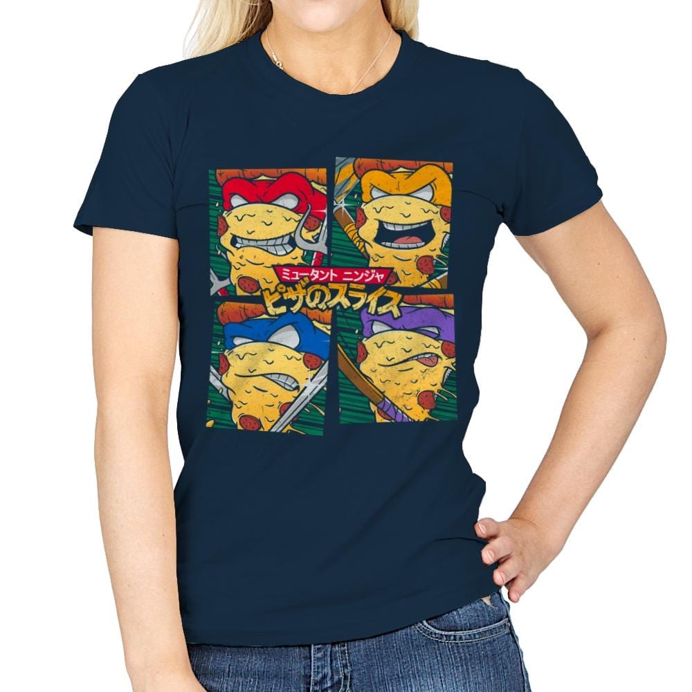 Mutant Ninja Pizza Slices - Womens T-Shirts RIPT Apparel Small / Navy