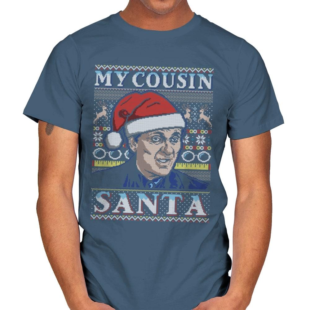 My Cousin Santa - Ugly Holiday - Mens T-Shirts RIPT Apparel Small / Indigo Blue