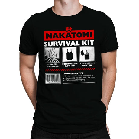 Nakatomi Survival Kit - Mens Premium T-Shirts RIPT Apparel Small / Black