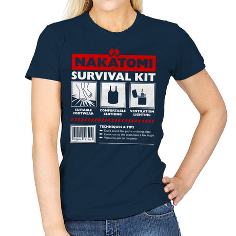 Nakatomi Survival Kit - Womens T-Shirts RIPT Apparel Small / Navy