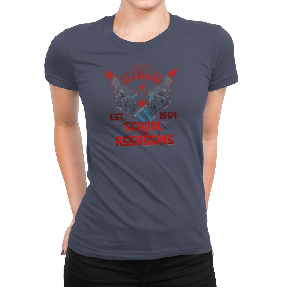Nat's School for Assassins Exclusive - Womens Premium T-Shirts RIPT Apparel Small / Indigo