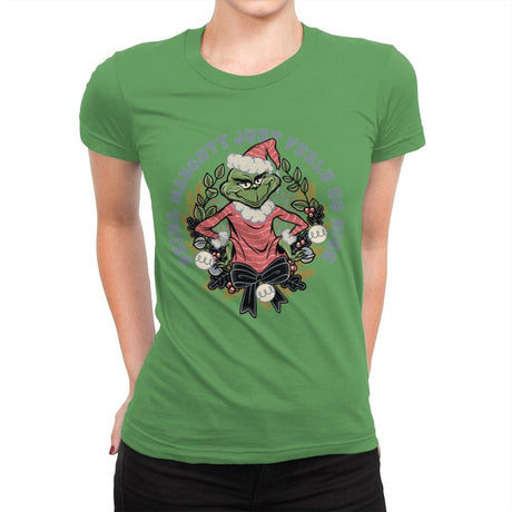 Naughty Grinch - Womens Premium T-Shirts RIPT Apparel Small / Kelly