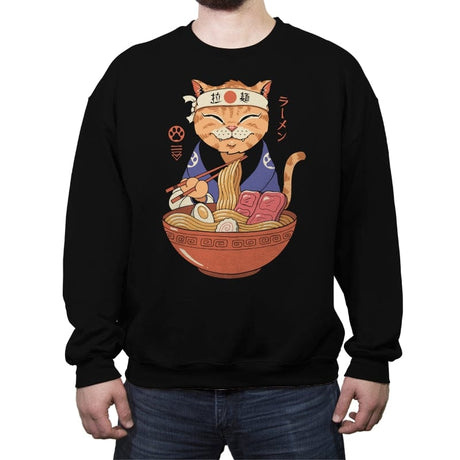 Neko Ramen Lover - Crew Neck Sweatshirt Crew Neck Sweatshirt RIPT Apparel Small / Black
