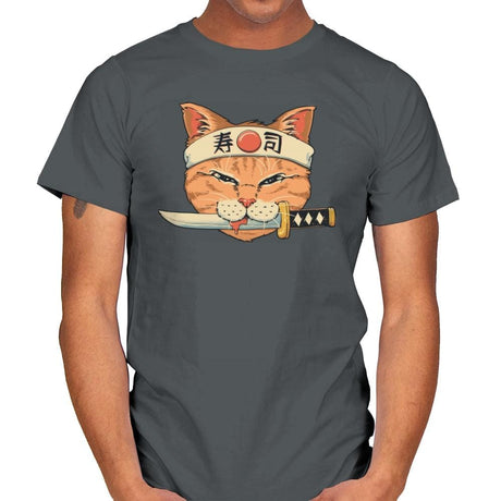 Neko Sushi Catana - Mens T-Shirts RIPT Apparel Small / Charcoal