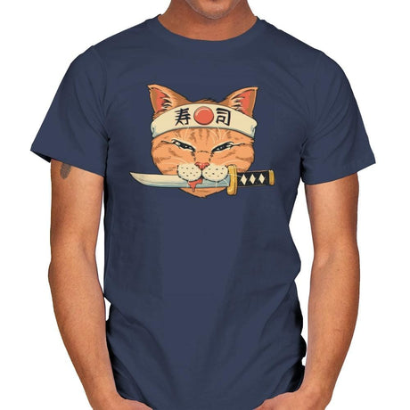 Neko Sushi Catana - Mens T-Shirts RIPT Apparel Small / Navy