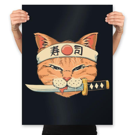 Neko Sushi Catana - Prints Posters RIPT Apparel 18x24 / Black