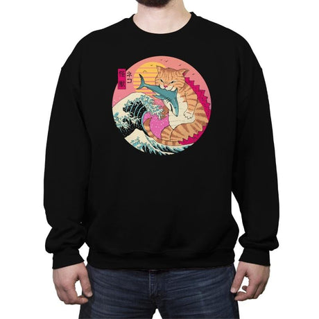 Neko Wave Kaiju - Crew Neck Sweatshirt Crew Neck Sweatshirt RIPT Apparel Small / Black