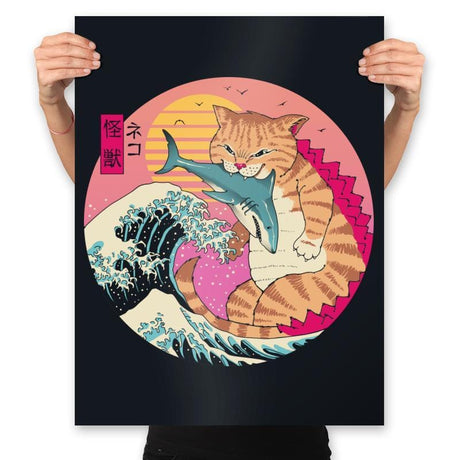 Neko Wave Kaiju - Prints Posters RIPT Apparel 18x24 / Black