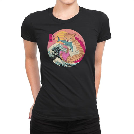 Neko Wave Kaiju - Womens Premium T-Shirts RIPT Apparel Small / Black