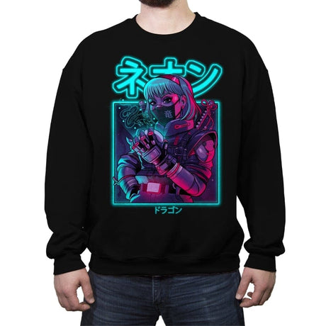 Neon Dragon - Crew Neck Sweatshirt Crew Neck Sweatshirt RIPT Apparel Small / Black