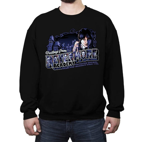 Nevermore Academy - Crew Neck Sweatshirt Crew Neck Sweatshirt RIPT Apparel Small / Black