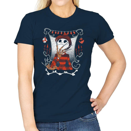 Nightmare In Pumpkin Land - Miniature Mayhem - Womens T-Shirts RIPT Apparel Small / Navy