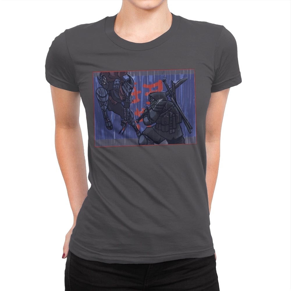 Ninja Showdown - Womens Premium T-Shirts RIPT Apparel Small / Heavy Metal