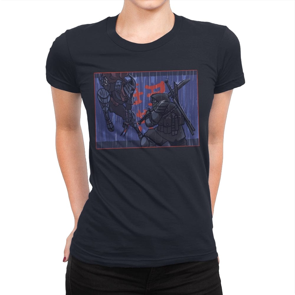 Ninja Showdown - Womens Premium T-Shirts RIPT Apparel Small / Midnight Navy