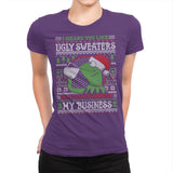None of My Business - Ugly Holiday - Womens Premium T-Shirts RIPT Apparel Small / Purple Rush