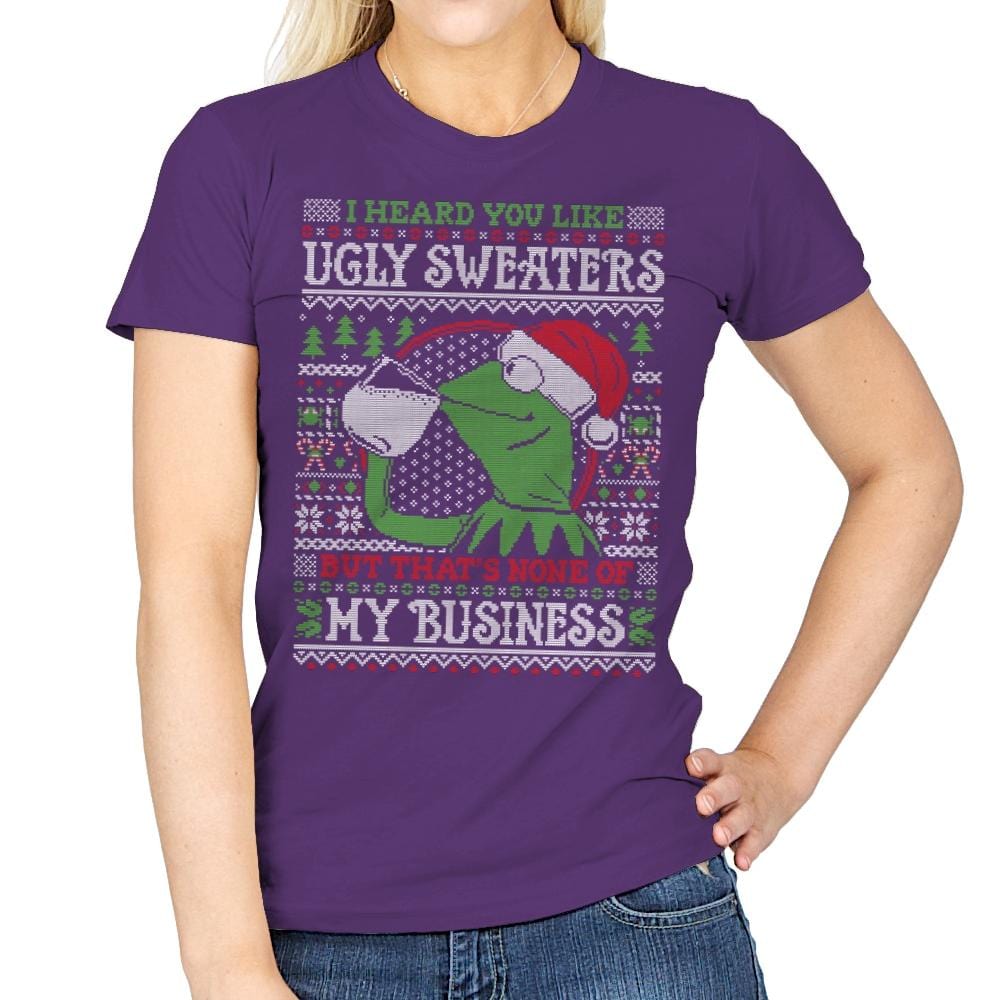 None of My Business - Ugly Holiday - Womens T-Shirts RIPT Apparel Small / Purple