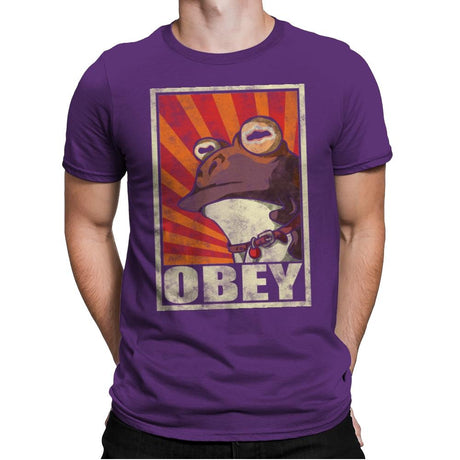 Obey The Hypnotoad! - Best Seller - Mens Premium T-Shirts RIPT Apparel Small / Purple Rush