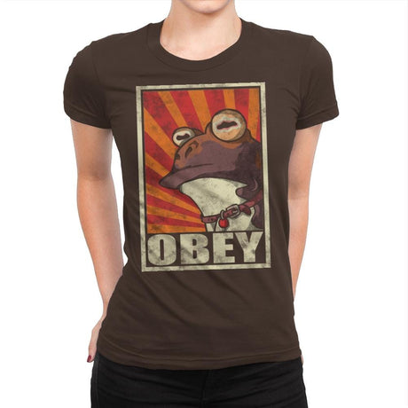 Obey The Hypnotoad! - Best Seller - Womens Premium T-Shirts RIPT Apparel Small / Dark Chocolate