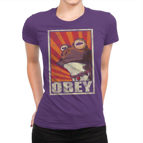 Obey The Hypnotoad! - Best Seller - Womens Premium T-Shirts RIPT Apparel Small / Purple Rush
