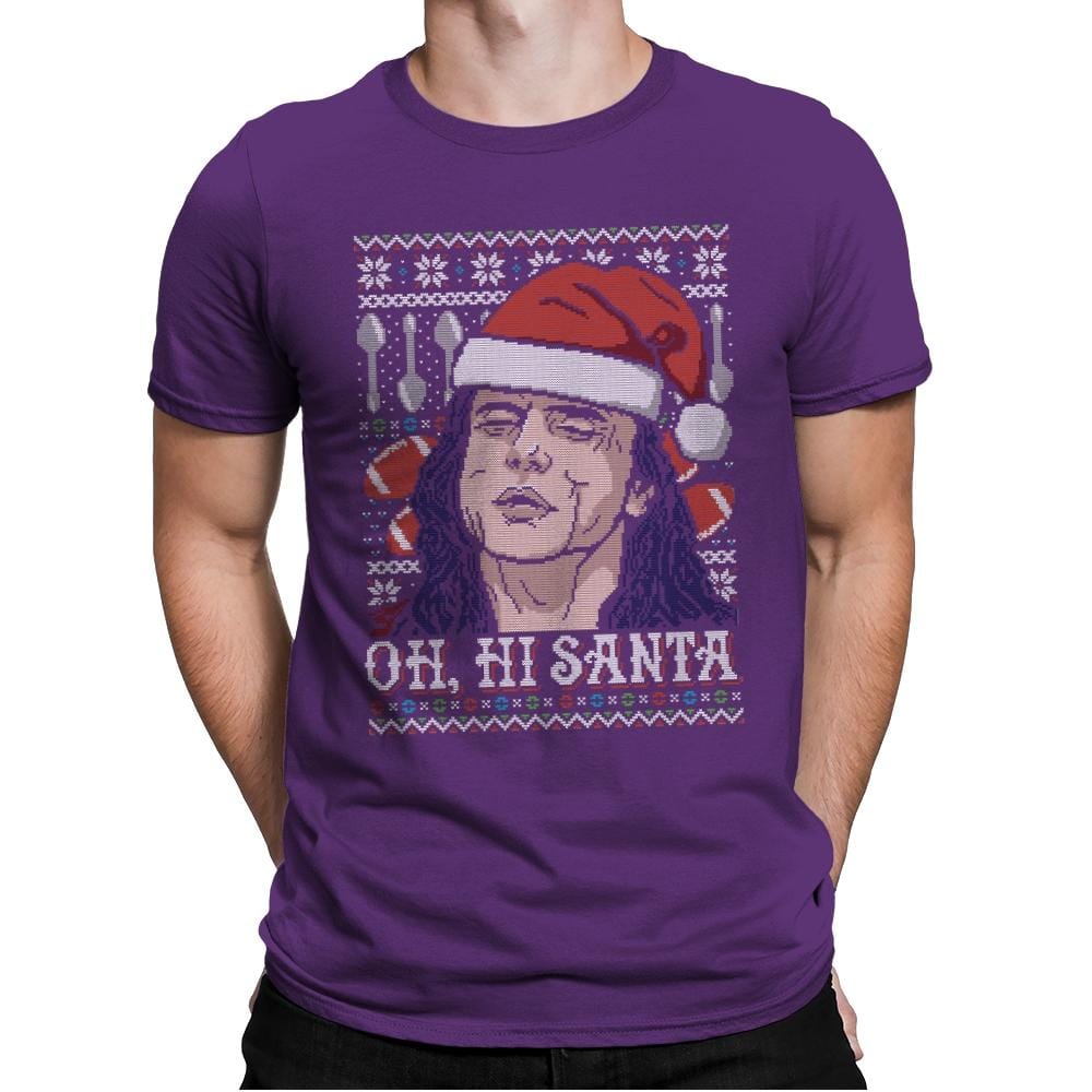 Oh Hi Santa - Ugly Holiday - Mens Premium T-Shirts RIPT Apparel Small / Purple Rush