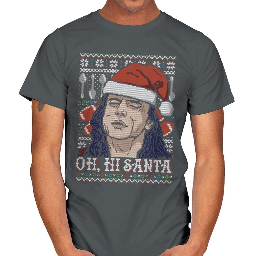Oh Hi Santa - Ugly Holiday - Mens T-Shirts RIPT Apparel Small / Charcoal